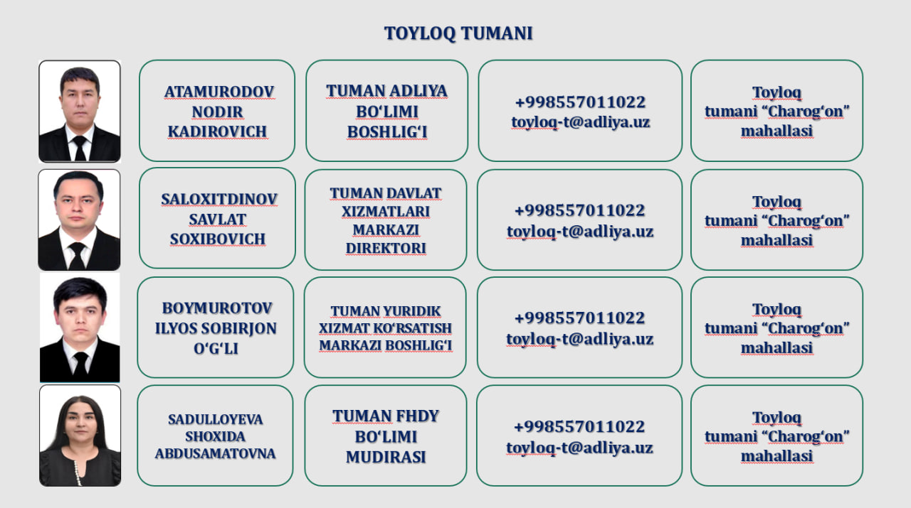 15. TOYLOQ TUMAN ADLIYA BO'LIMI