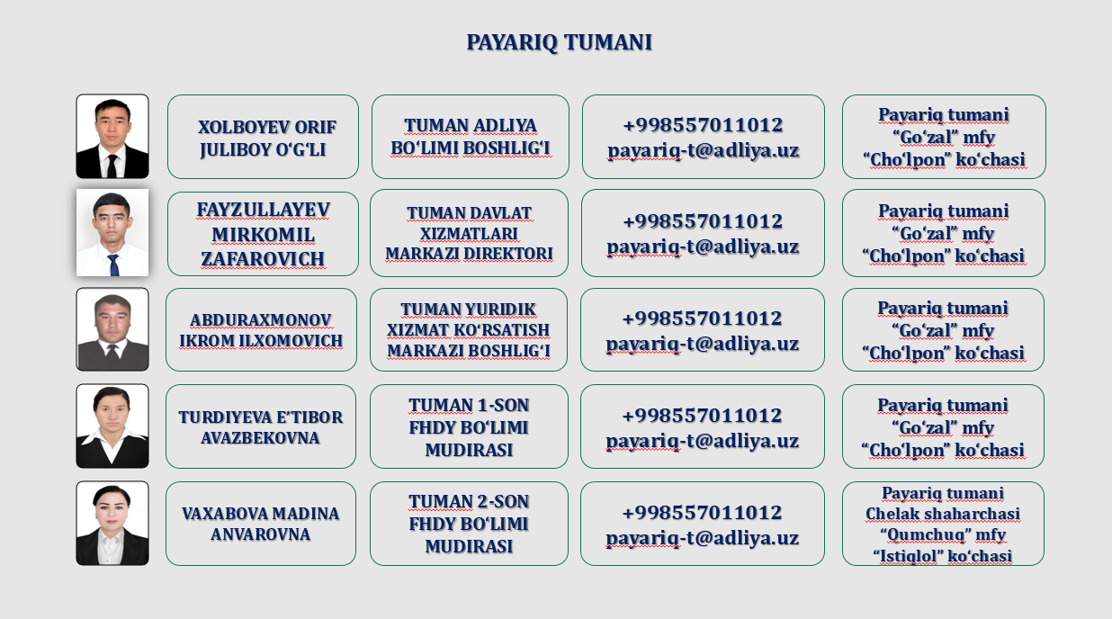 10. PAYARIQ TUMAN ADLIYA BO'LIMI
