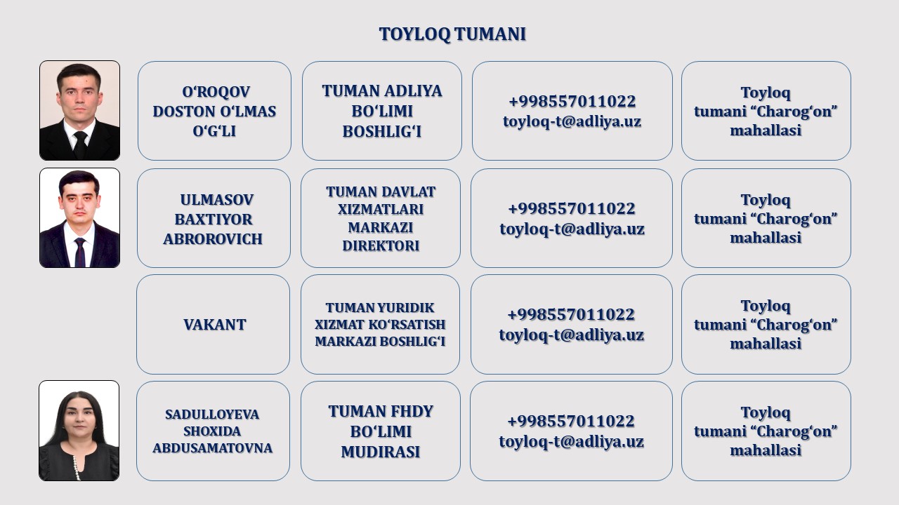 15. TOYLOQ TUMAN ADLIYA BO'LIMI