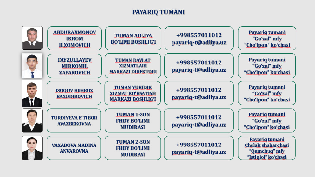 10. PAYARIQ TUMAN ADLIYA BO'LIMI