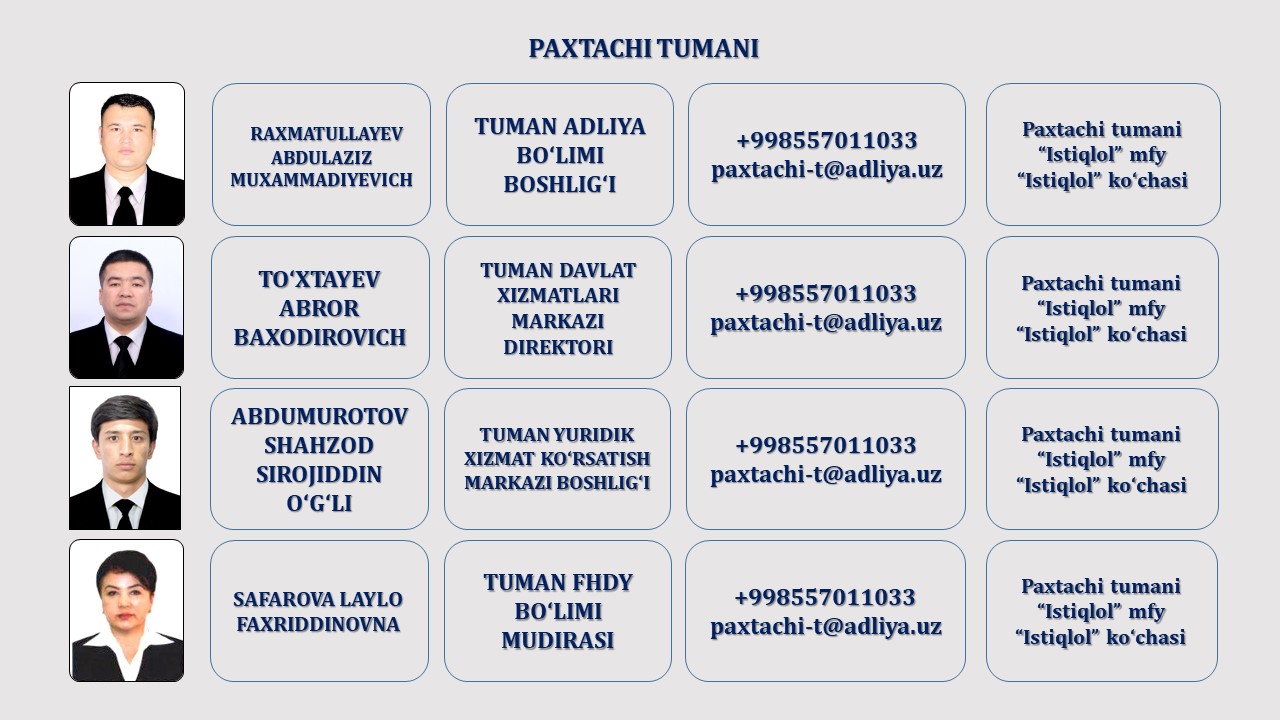 9. PAXTACHI TUMAN ADLIYA BO'LIMI