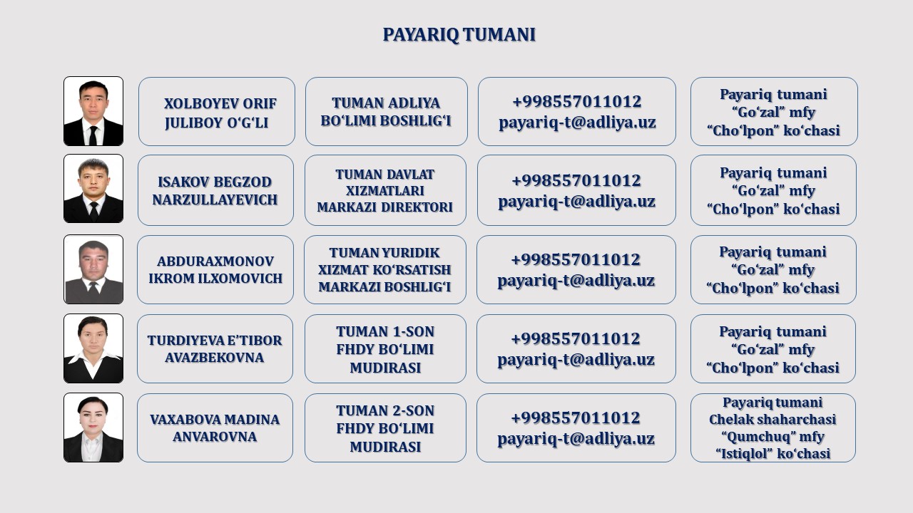 10. PAYARIQ TUMAN ADLIYA BO'LIMI