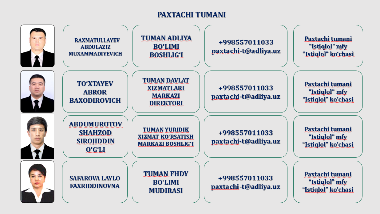 9. PAXTACHI TUMAN ADLIYA BO'LIMI