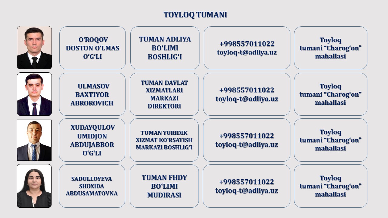15. TOYLOQ TUMAN ADLIYA BO'LIMI