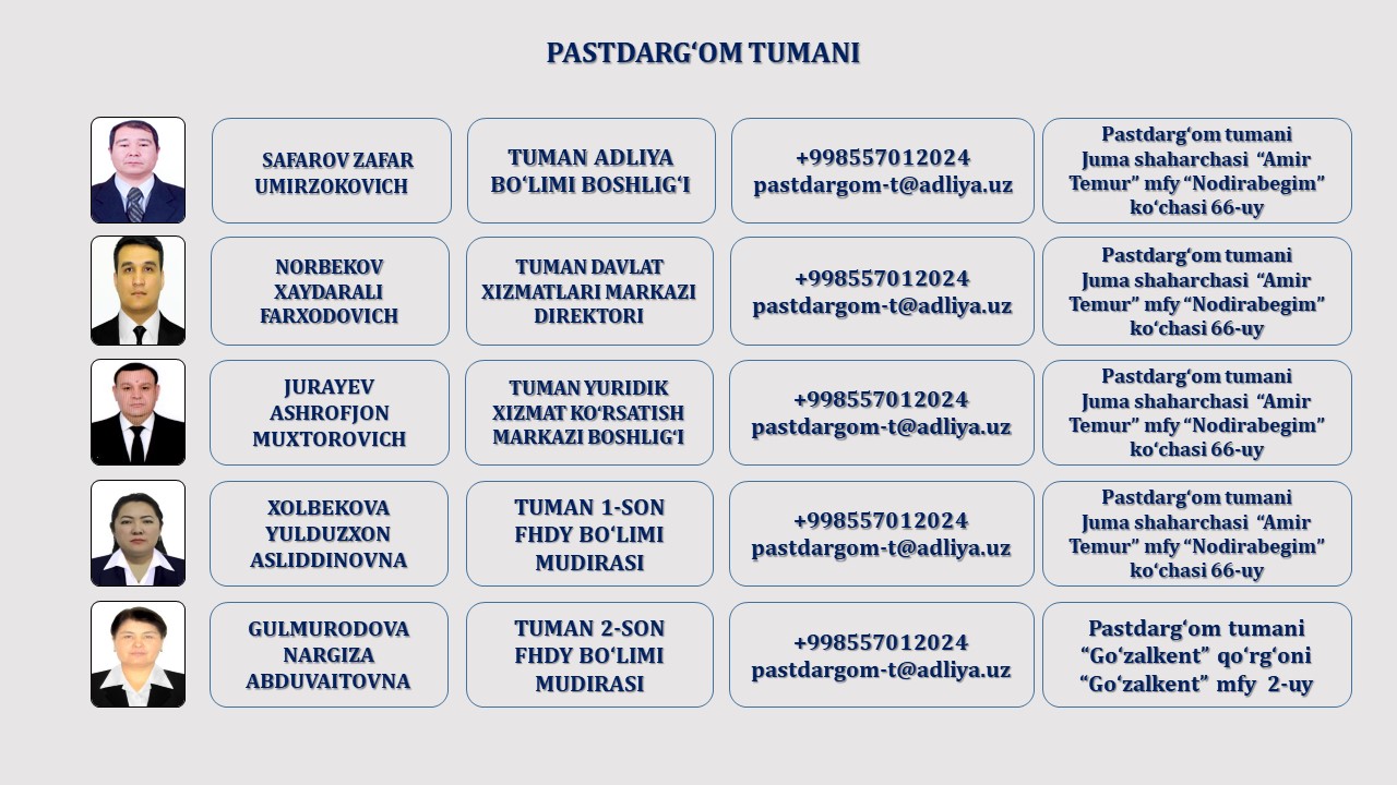 11. PASTDARG'OM TUMAN ADLIYA BO'LIMI