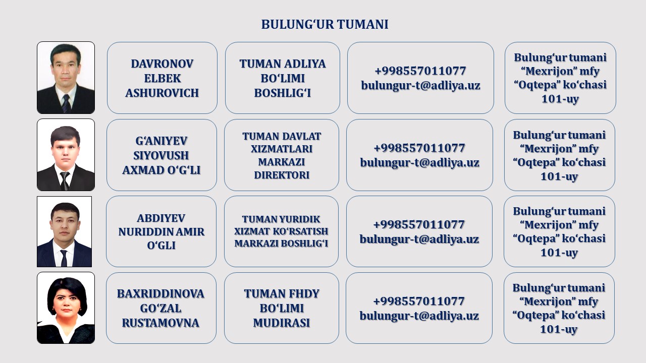 1. BULUNG'UR TUMAN ADLIYA BO'LIMI