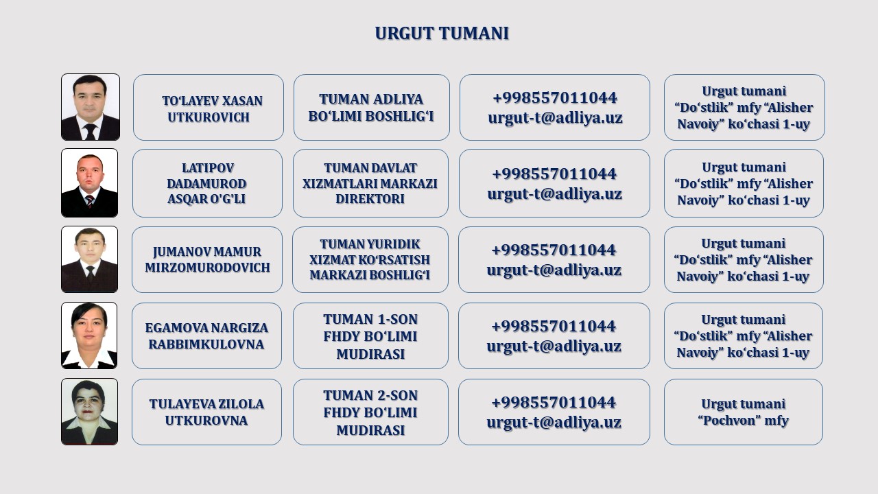 16. URGUT TUMAN ADLIYA BO'LIMI